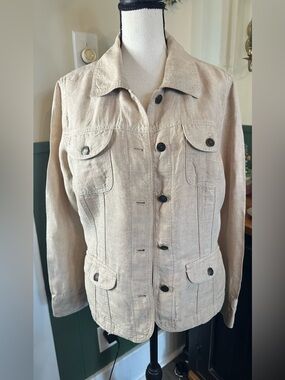J. Jill Light Tan 100%  Linen Jean Jacket size Small